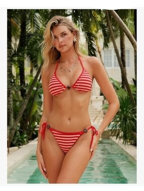 NWT Zaful Striped String Bikini With Beads - M